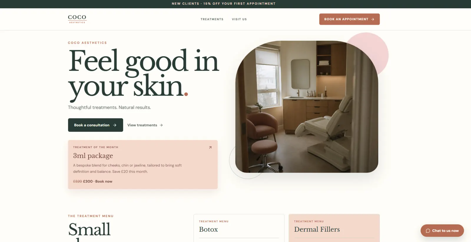 Coco Aesthetics website homepage