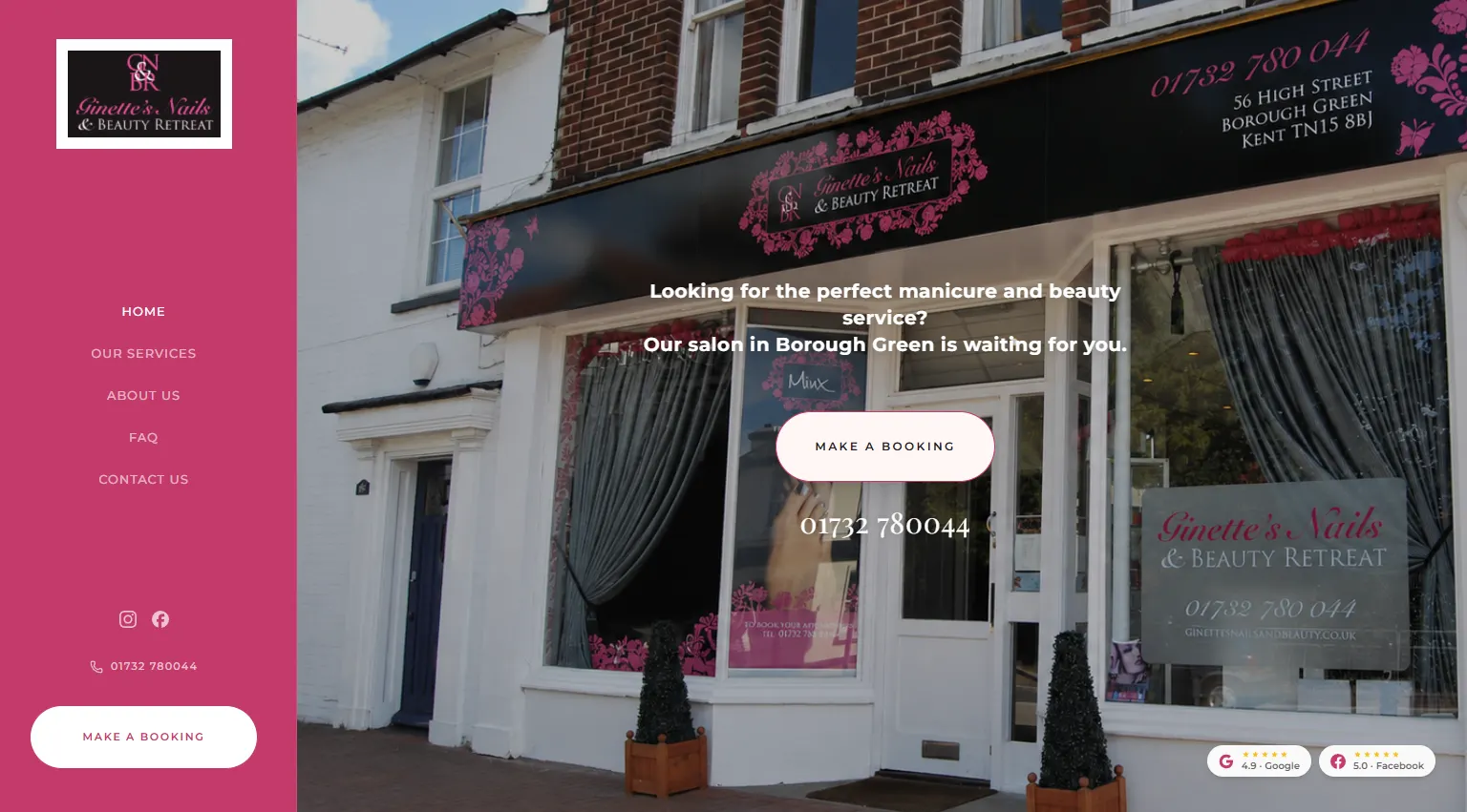 Ginette's Nails & Beauty website homepage
