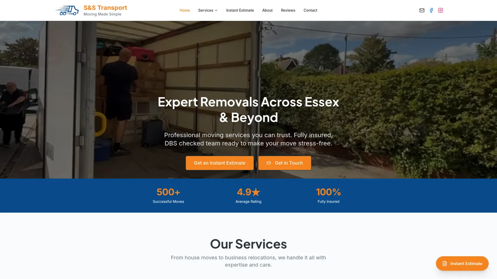 S&S Transport website homepage